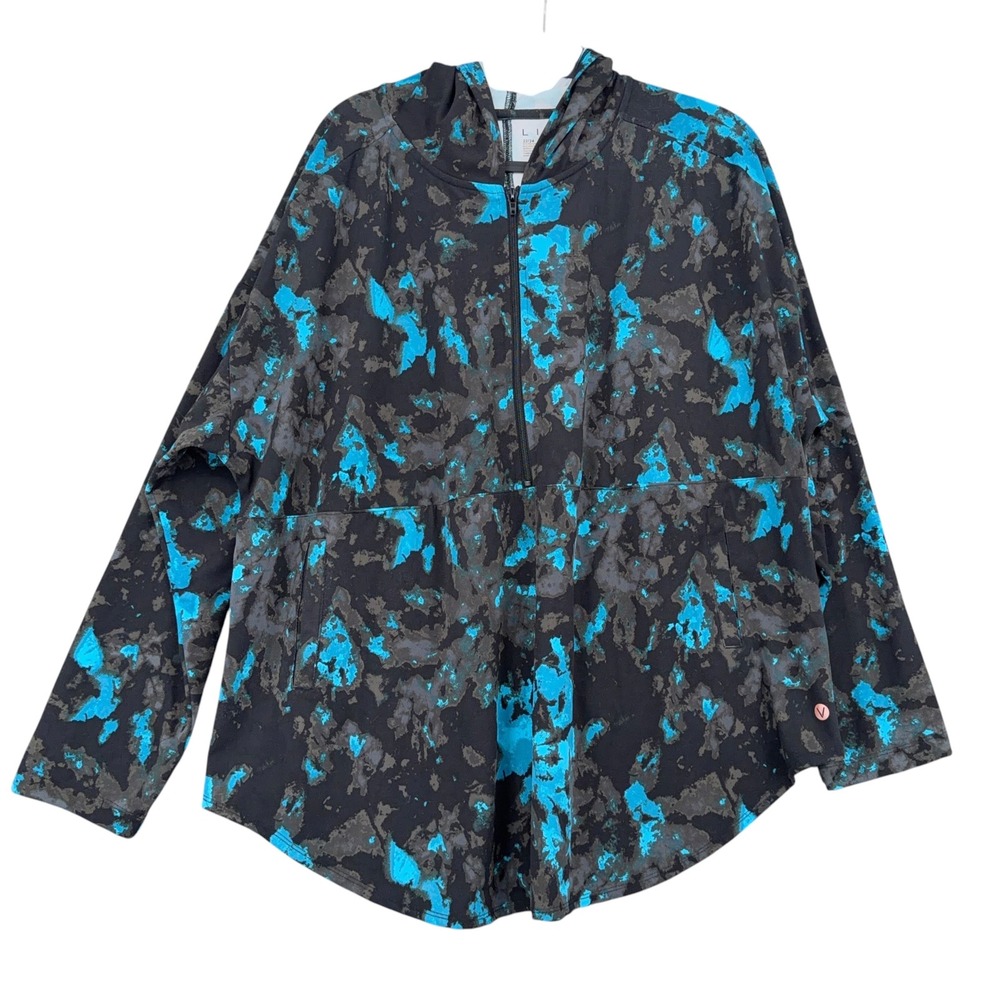 LIVI Abstract Camo Half-Zip Hoodie Womens 22/24 Poly Spandex Black Blue